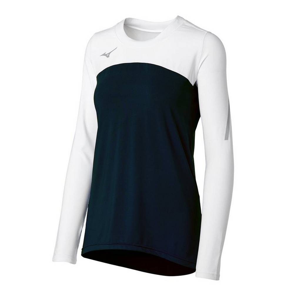 Womens Mizuno Techno VII Long Sleeve Volleyball Jersey Black/White Philippines (CEVSFK798)